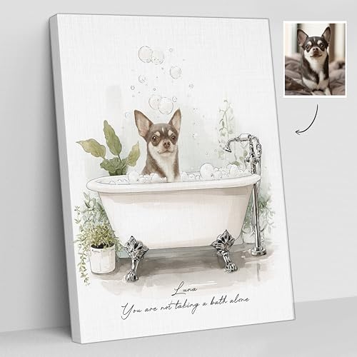 Dotride Funny Pet in Tub Canvas,Funny Bathroom Wall Art Decor,Interestring Washroom Animal Prints Wall Hanging,Sustainable Paper/Frame/Canvas Print for Toliet Bedroom,Made in USA