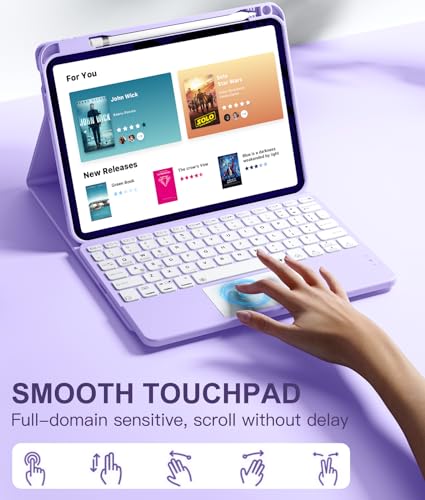 Image of Harvopu Compatible for iPad 11th 10th Generation Case with Keyboard, Folio Cover with Pencil Holder, Multi-Touch Trackpad, 7 Color Backlit, Detachable Keyboard for iPad (A16) 11th /10th Gen (Purple)