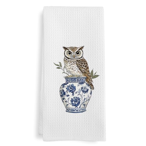 GWFSJYU Chinoiserie Owl Gifts Kitchen Towels, Rustic Owl Bathroom Decor, Owls Dish Tea Towel for Kitchen, Chinoiserie Owls Decorative Hand Towels for Woodland Farmhouse Bathroom Decor, 16x24 Inch
