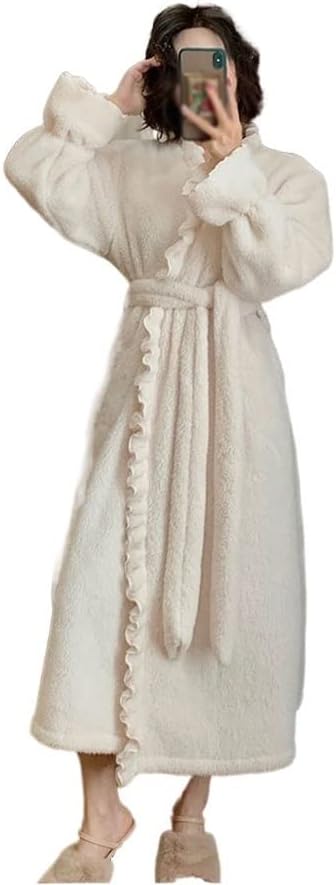 Autumn Winter Flannel Nightgown Women Mid-length Coral Home Clothes