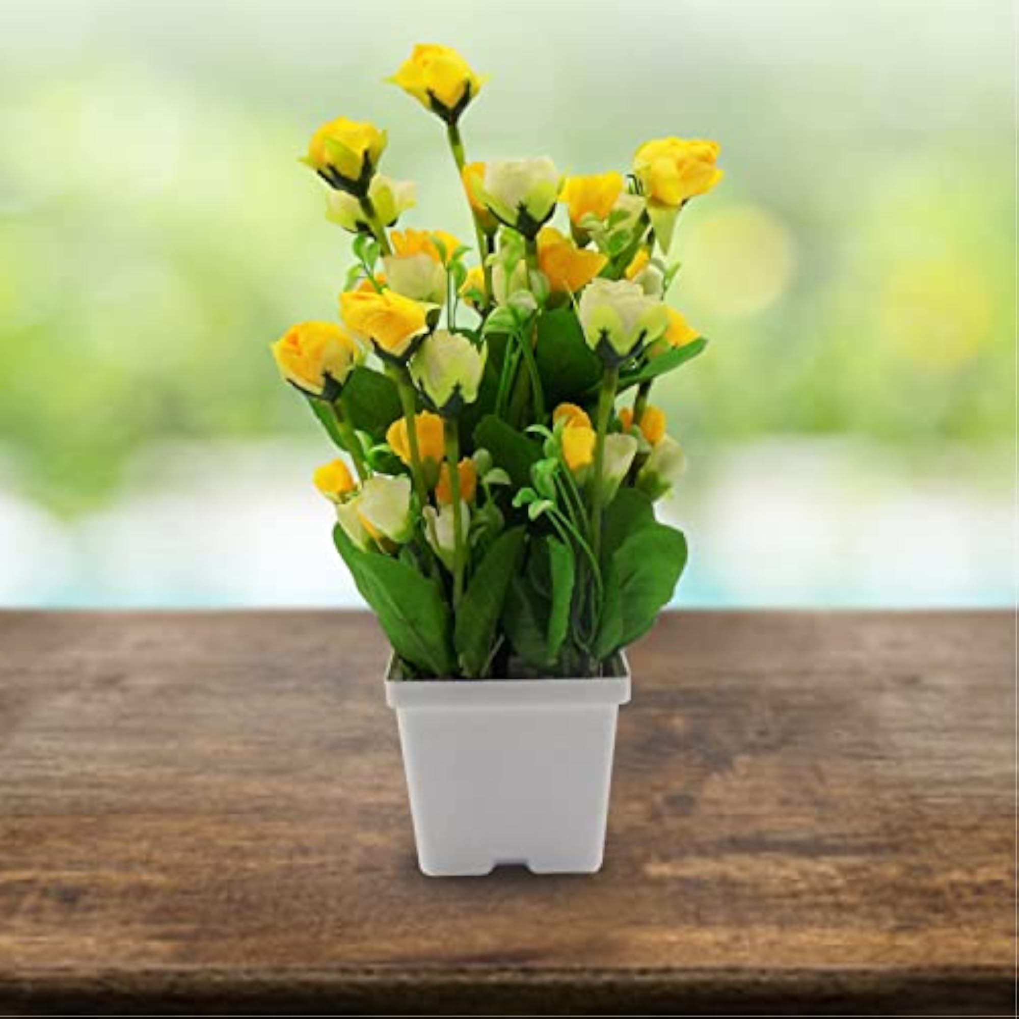 Artificial Yellow Rose Plant with White Pot