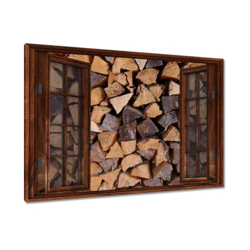 Toile imprimee decoration murale haut de gamme bois de chauffage de cheminee 90 x 60 cm