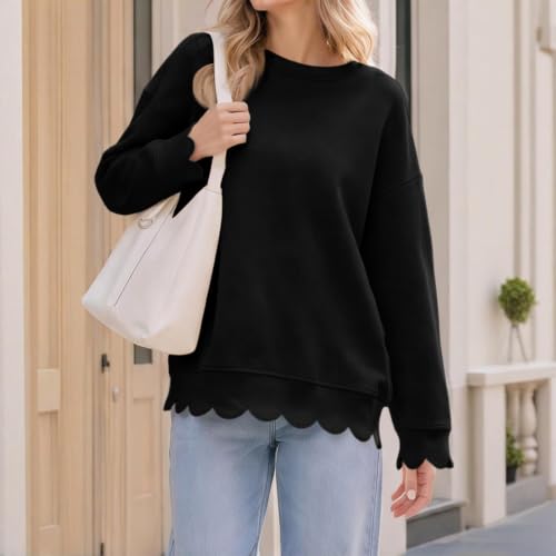 Oversized Crewneck Sweatshirt Women Scalloped Casual Sweatshirts No Hood - image 3