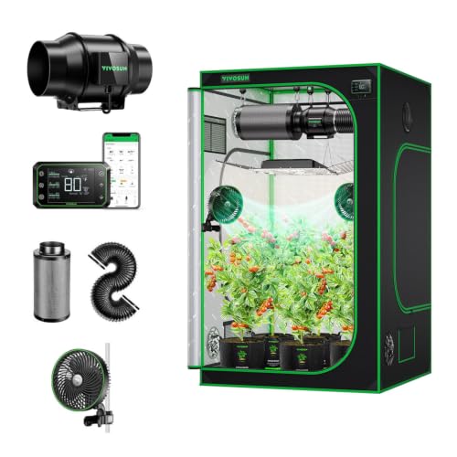 VIVOSUN S448 4x4 Grow Tent, Smart Air Filtration PRO T6 Kit 6", AeroZesh T6 Inline Duct Fan w/GrowHub E42A Temp. Humidity WiFi-Controller, Carbon Filter & Ducting, AeroWave E6 Grow Tent Fan