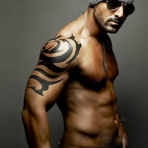 Large Black Temporary Tattoos, Big Tribal Totem Tattoo Sticker for Men Women Body Art Makeup, Fake Tattoo Waterproof Removable, 6-Sheet