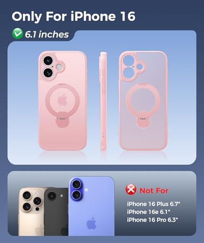 Image of FNTCASE for iPhone 16 Case: [360 Spin Magnetic Stand] [Compatible with Magsafe] [Screen Protector] Translucent Matte Military Grade Shockproof Full Camera Protective Phone Cover - Pink