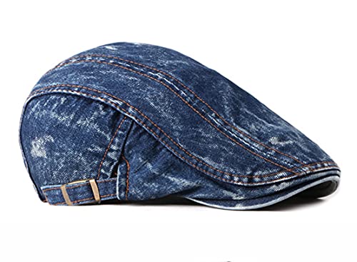 Image of Quanhaigou Unisex Denim Newsboy Hats Flat Ivy Gatsby Cabbie Driving Berets Hat Cotton Dad Cap for Men Women