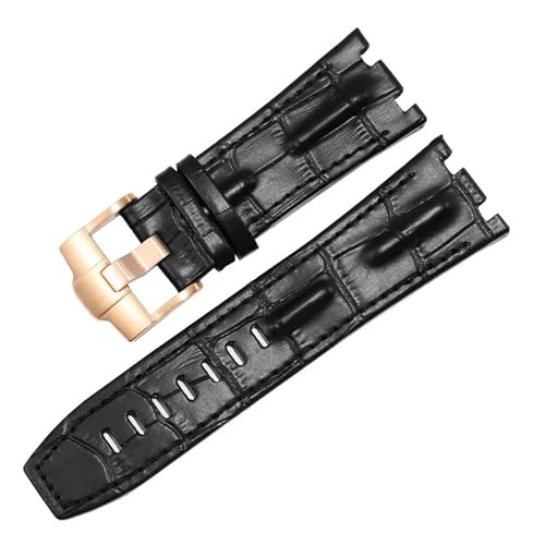 Bracelet montre cuir véritable 28mm noir pour AP Royal Oak Offshore 15703, élégance et finitions main