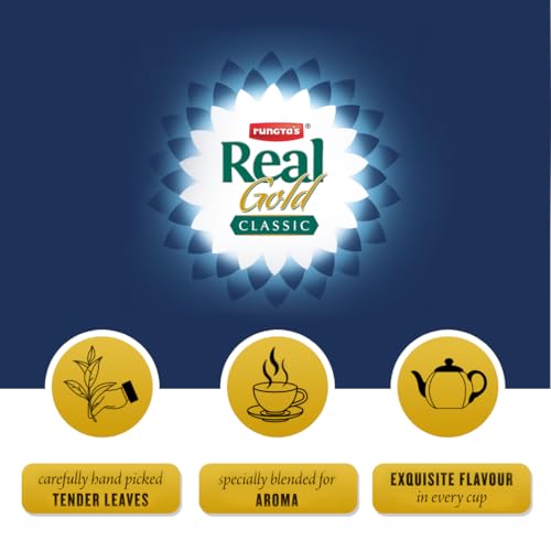 Image of Rungtas Real Gold Classic Tea - 250g | Premium Blend of Fresh Kadak Ctc Chai | Blend of 10% Darjeeling Premium Black Long Leaf
