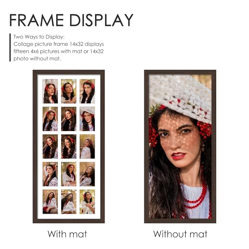 Image of DUENPY 14x32 Picture Frame 4x6 Collage Picture Frame Displays Fifteen 4x6 inch Photos Collage Wall Decor Wall Hanging Walnut