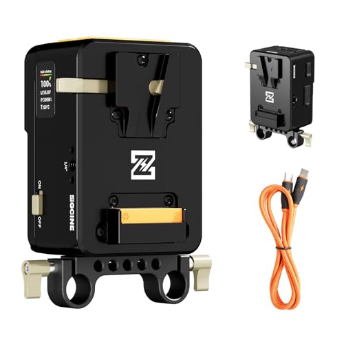 ZGCINE VM-HS1 Hot-Swap V-Mount Battery Plate 50Wh/14.8V, USB-C PD 65W & 8 Ports (4 D-Tap/Lemo) with 0.96" IPS Display for RED/Arri Cameras (15mm Rod Clamp, 1.25 LB, Black