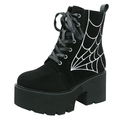 Image of Parisuit Womens Goth Patent Ankle Boots Platform Chunky Combat Boots