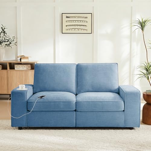Image of Waxberry 71 inch Chenille Loveseat Sofa Couch for Living Room with Seat Storage, Modern 2-Seater Deep Seat Sofa with Side Pockets & Type-C /USB Ports, Detachable Backrest for Office, Apartment (Blue)