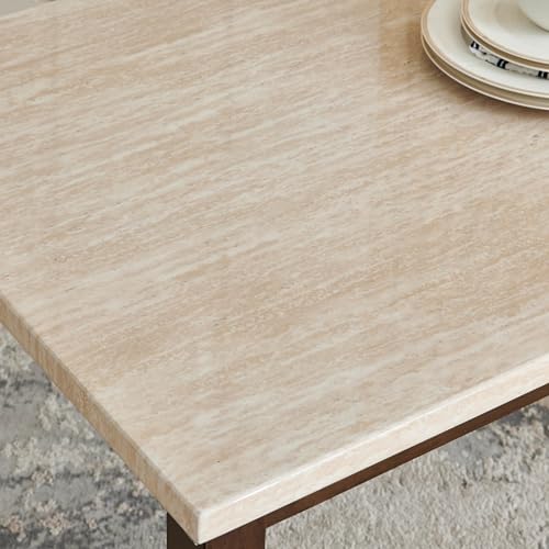 Image of Home Centre | Helios Casper Faux Marble Top 4-Seater Dining Table | Dining Set for Home | Beige