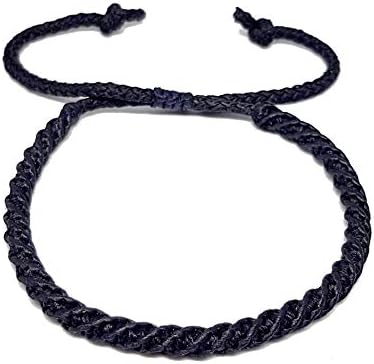 Origin Siam Handmade Thai Woven String Bracelet | Wax Cotton Thread Wristband | Adjustable Unisex Friendship Band For Men and Women (Black (Sliding Knot))