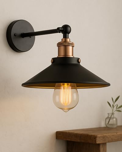 Image of Homesake Edison Cone Shade Wall Lamp, Antique Copper Vintage Industrial Loft, E27 Holder, Decorative, Swing Wall Light