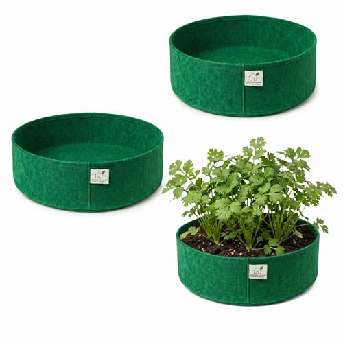 Image of 400 GSM Geo Fabric Round Grow Bags 15x6 Inch, Green Planting Bags for Terrace and Kitchen Gardening Pack of 3