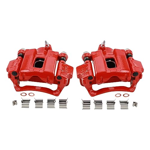 Image of TRQ Rear Brake Caliper Set Painted Red Brackets Compatible with 2010-2023 Lexus GX460 2003-2009 GX470 1996-1997 LX450 2010-2022 Toyota 4Runner 1993-1997 Land Cruiser 2001-2007 Sequoia