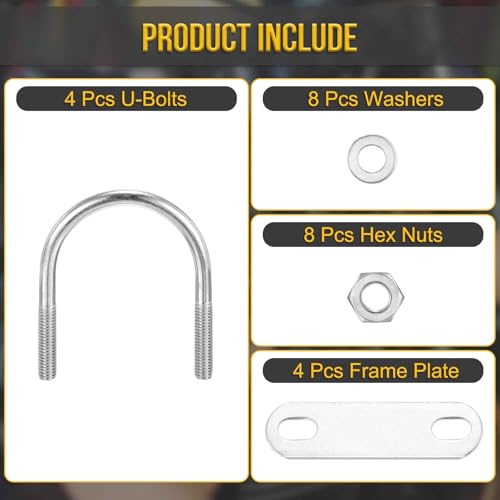 Image of DTGN M6x42x62mm U Bolts Round Kit - 4Set - 304 Stainless Steel U-Bolt Kit with Nuts, Washers, Frame Plate - Good for Pipe, Trailer, Automotive, Leaf Spring Fastener