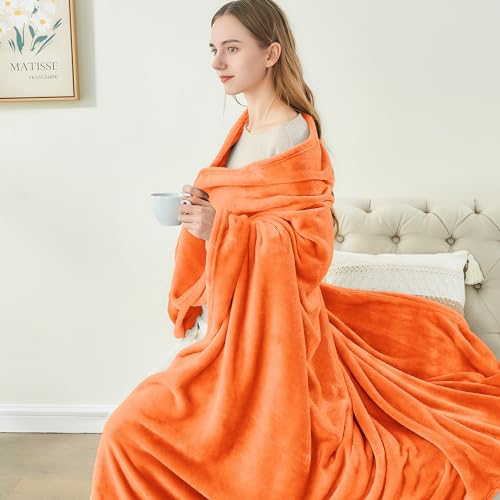 Image of BEDELITE Orange Throw Blanket for Couch & Bed, Luxury Plush Cozy Fleece Blanket 50 inch x 60 inch, Soft Lightweight Fall Throw Blanket for Home Furnishing