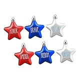BAZEITFLOW Lot de 6 Décorations Étoile Patriotique 5 CM Ornement Léger d'Étoile Américaine Décoration Sapin pour Noël Fête de L'Indépendance et Réunion Estivale