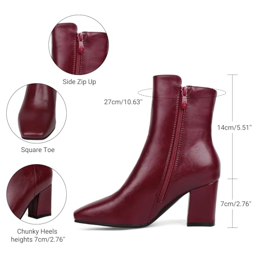 Image of Caradise Womens Chunky Block Heel Booties Zip Up Square Toe Ankle Boots