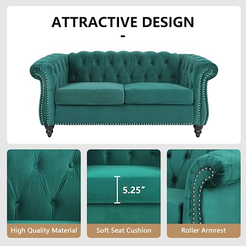 Image of QHITTY 2 Piece Living Room Set, Sectional Chesterfield Sofa Chair Contemporary Upholstered Velvet Loveseat Couch Sets for Living Room, Bedroom, Office