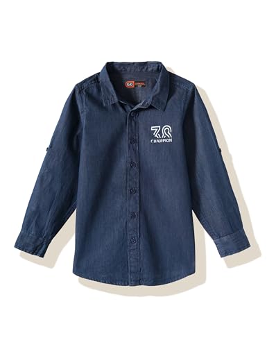 Image of Amazon Brand - Symbol Boys 100% Cotton Regular /Mandarin Collar Denim Shirt | Full Sleeves | Regular Fit | Age 2-14 Years