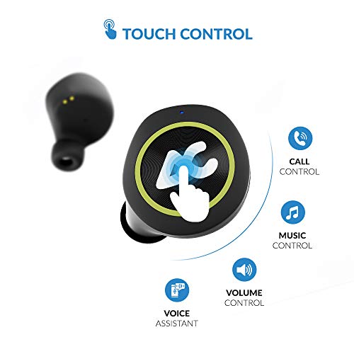 Image of AirBolt 505 True Wireless (TWS) Earbuds - Bluetooth 5.0, Full Touch Earphones, IPX5 Water Resistant, HD Stereo Sound, High Bass, InBuilt MIC, Upto 36 Hours Playtime with Charging Case (Green + Black)
