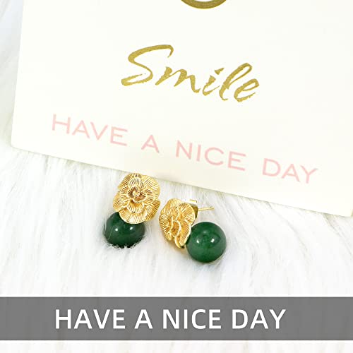 Elexis Green Emerald Earrings For Women Genuine Handmade Vintage Crystal Gemstones Jade Stud Earrings For Girls Gold Flower Jewelry #TOP4