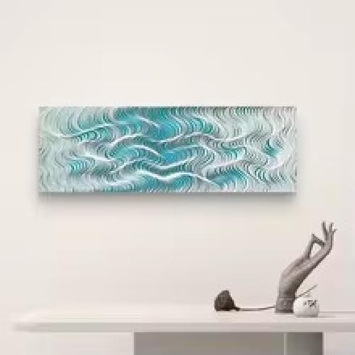 Tableau vagues minimaliste avec cadre : solution déco pour salon moderne 45x135