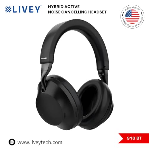 Image of LIVEY 910BT-ENC Series Wireless Active Noise Cancellation ENC Mics Multipoint Technology HiFi Audio Headset Optimized for Microsoft Teams & UC Compatible with iOS Android Mac Windows Devices (Black)