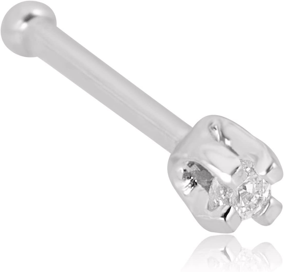 AVORA 14K Gold Simulated Diamond CZ Nose Ring Stud - 1.5mm,2mm and 3mm (20 Gauge)