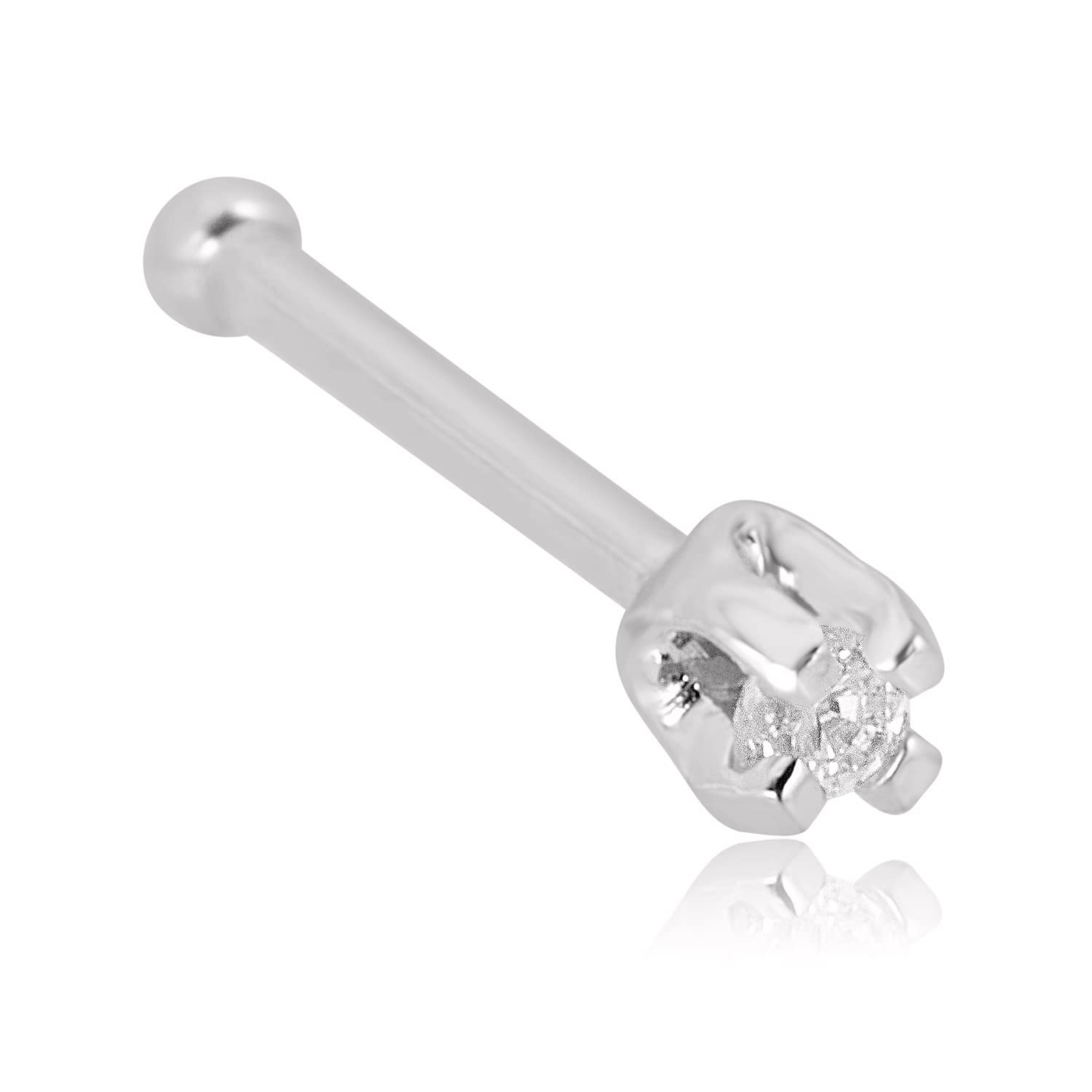 AVORA 14K Gold Simulated Diamond CZ Nose Ring Stud - 1.5mm,2mm and 3mm (20 Gauge)