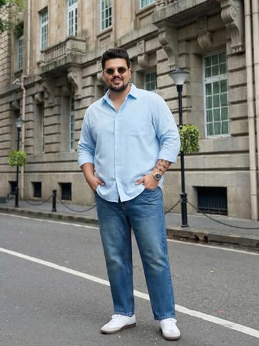 Image of Urbano Plus Men's Relaxed Fit Washed Denim Jeans Non-Stretchable