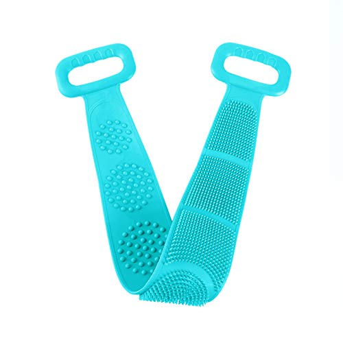 PHABULS Silicone Back Scrubber for Shower Exfoliating Brush Soft Multifunctional Dual Sided Texture Scrubbing Pad for Women Men(31.50” GREEN)
