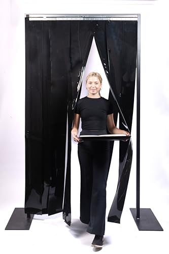 Image of Black PVC Strip Door Curtain Kit - 60 in. (5 ft) Width x 84 in. (7 ft) H - Heavy-Duty Opaque 8 inch x .08 inch Smooth PVC Strips - Privacy & Light-Blocking Strip Door Kit - Universal Hanger - Made in USA