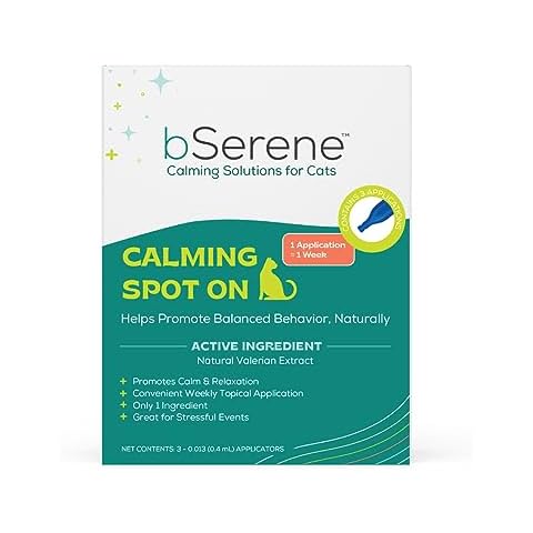 bSerene Valerian Calming Spot On for Cats 3 Applications Convenient Weekly Topical Natural Valerian Extract, Promotes Calmness and Relaxation Cover