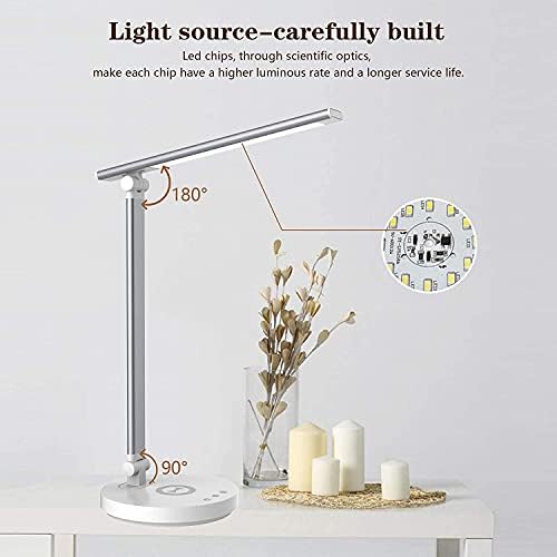 Desk Lamp LED Table Lamp with Inductive Wireless Charger Table Lamp Dimmable Eye-friendly Bedside Lamp USB Port for Charging Smartphone Reading Light