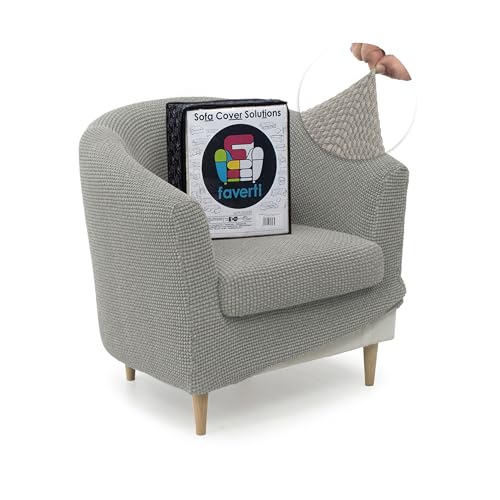 FAVERTI® Funda Super Elástica de Sillón Club con Funda de Asiento, Compatible con los sillones de IKEA TULLSTA y BAKLA | Modelo NOVELE | Gris Claro | Tejido Jacquard de Calidad Tacto Algodón