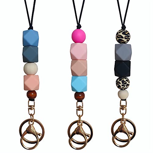 3PCS Teacher Breakaway Lanyards for Id Badges and Keys, Beaded Cute Badge Lanyards for Women Soft Nurse Necklace Boho Lanyards Fashion Silicone Bead Lanyard