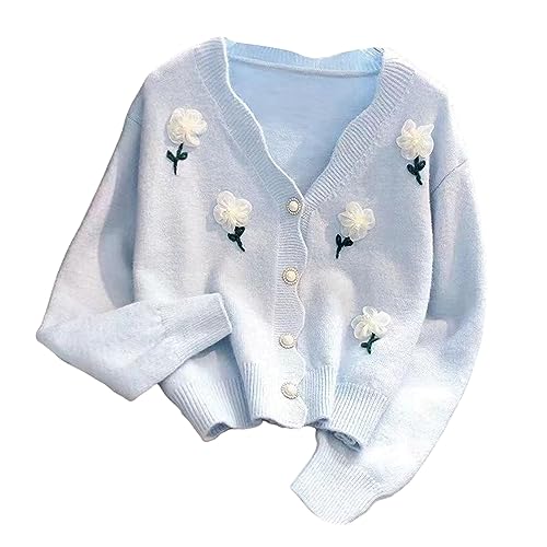 QREXVOG Damen -Strickjacken Bestickte Blumen Pullover Mantel Herbst Winter...