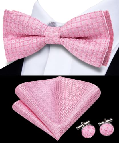 Image of Dubulle Mens Paisley Striped Bowtie Set Pre-tied Bowtie for Men and Pocket Square Set Wedding Business
