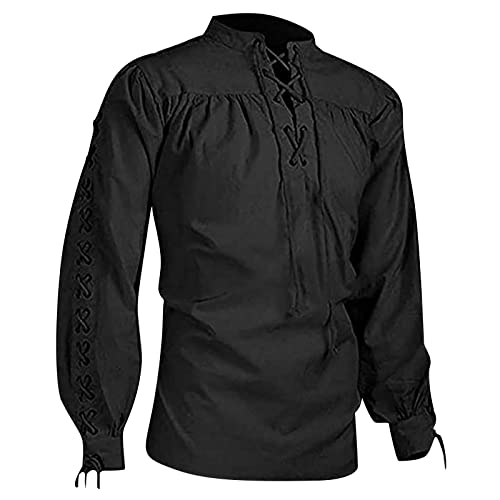 Disfraz Halloween Hombre Adulto - Camisa Medieval para Hombre Retro Renacimiento Cordón Camisa Vintage Casual Camisas de Manga Larga Cosplay Carnaval Fiesta Disfraces