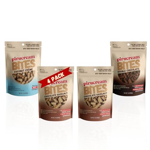 Pirucream Bites Wafer Rolls Bundle – 2 Hazelnut Chocolate 1 Double Chocolate 1 Coconut Creme Filled Crispy Rolled Wafers Snack Sticks Perfec Screen Time Breaks 7 Oz Each