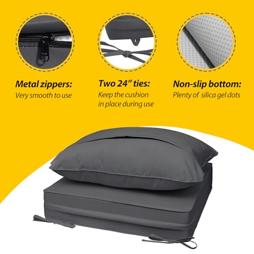 Image of AAAAAcessories Outdoor Deep Seat Cushions, Waterproof, Fade-Resistant Patio Furniture Replacement Cushions, 25.5 inch x 25.5 inch x 5 inch + 25.5 inch x 19 inch, Set of 2, Dark Gray
