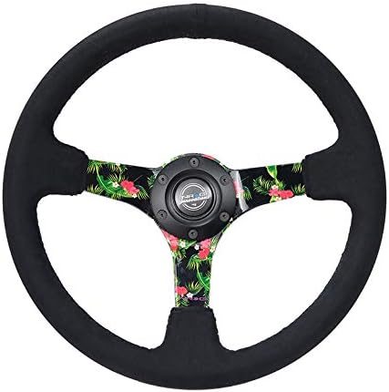 NRG Innovations NRG-RST-036TROP-S Volante Reforzado - 3 Profundo, 0.197 in Radios Florales, 13.780 in Diámetro Negro Premium Suede Volante