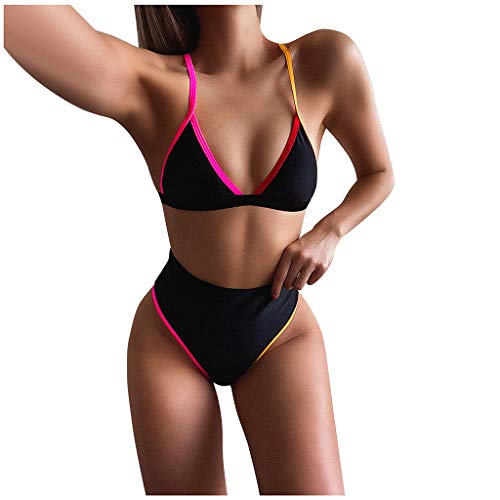 AxiBa Biquíni moderno sexy duas peças transpassado com apliques, Preto, M