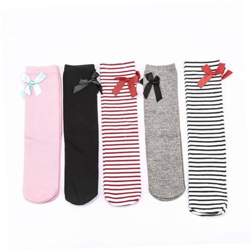 SAFIGLE Bow Knee Socks Thigh Socks Striped Stocking Over The Knee Sock High Socks High Socks Black2