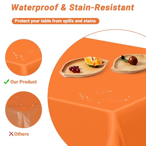 Image of 2 Pack Picnic Table Cover, 108 x 54 Inches Orange Plastic Tablecloth, Rectangle Tablecover Orange Disposable Tablecloth, Tear Resistant Table Decor Party Supplies for Wedding Birthday Anniversary
